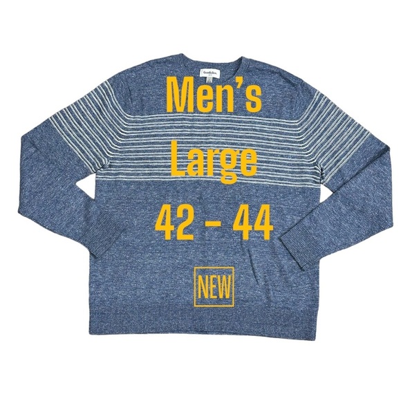 Men’s Goodfellow Large 42 - 44 Crew Sweater Stripes Blue White Long Sleeve NWOT - Picture 2 of 8